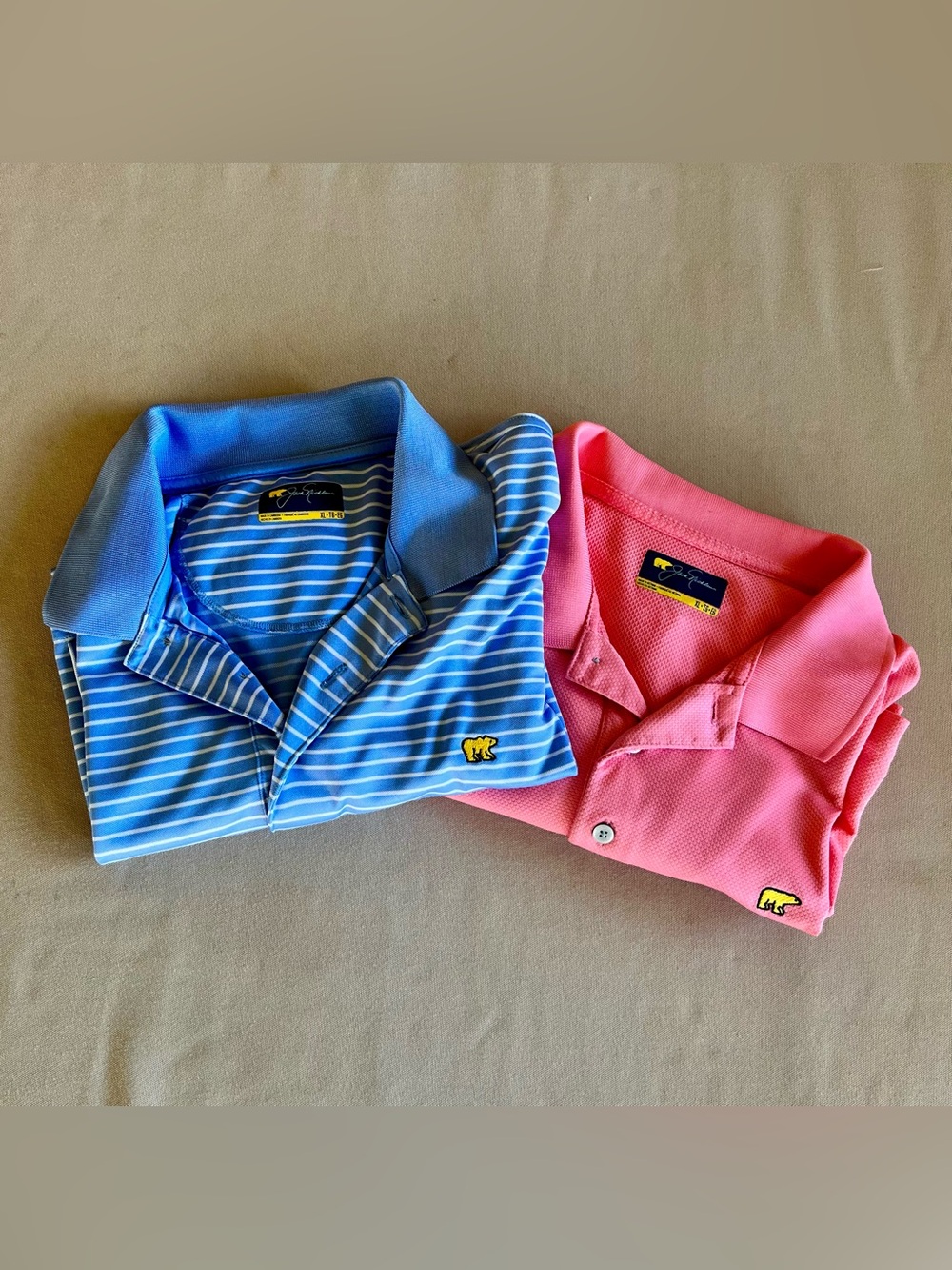 Bundle of 2 Jack Nicklaus Men's Striped Blue & Solid Pink Golf Polo Shirt | XL